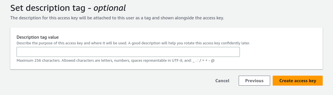 AWS Account Access Key Description Menu