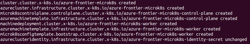Frontier CLI Create MicroK8s Azure Cluster Example Output