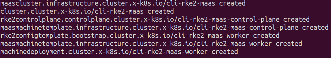 Frontier CLI Create MAAS RKE2 Cluster Example Output