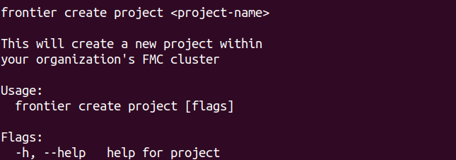 Frontier CLI Create Project Help