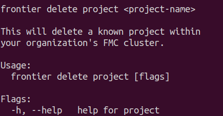 Frontier CLI Delete Project Help
