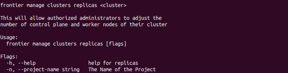 Frontier CLI Manage Clusters Add-ons Help