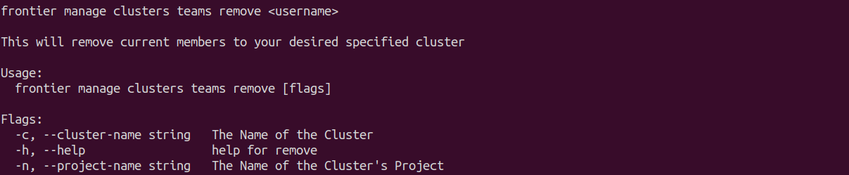 Frontier CLI Manage Clusters Teams By Removing Members Help