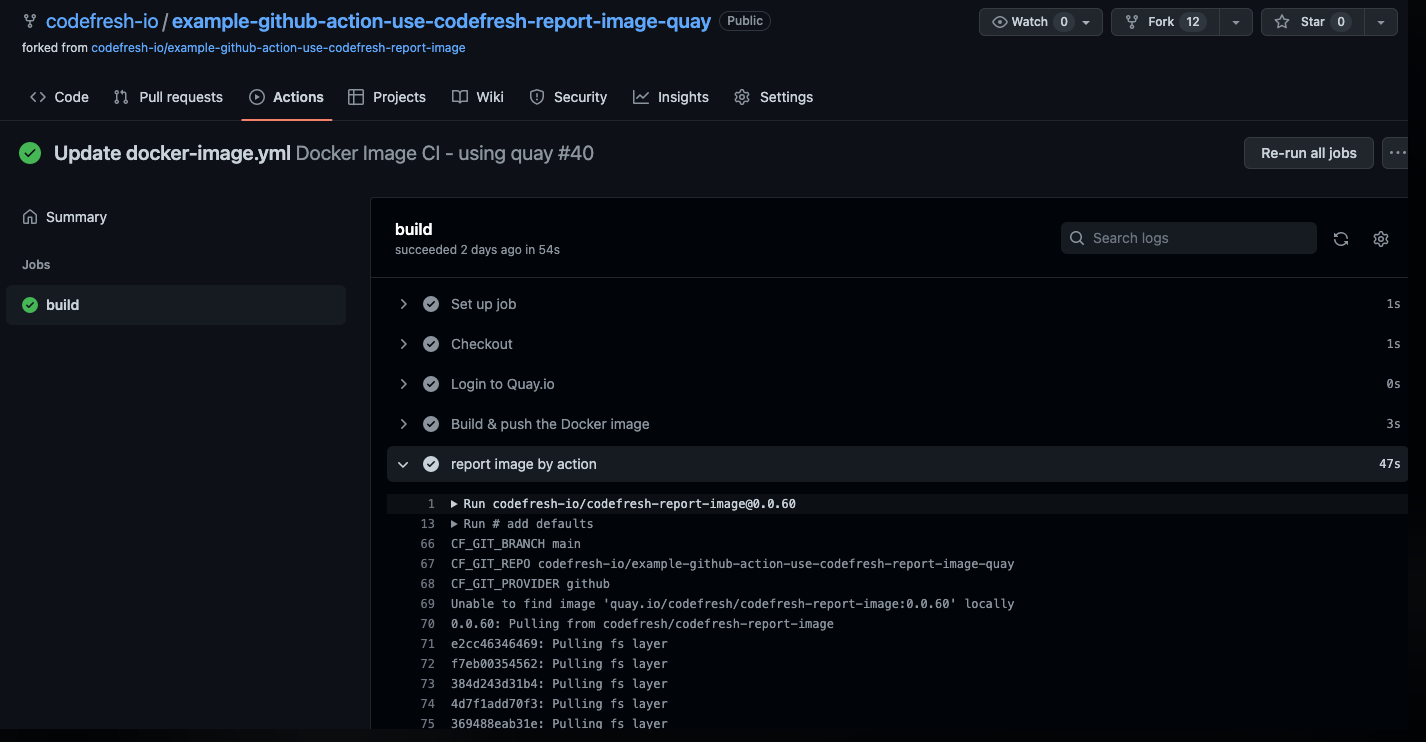 Codefresh report image step in GitHub Action build file